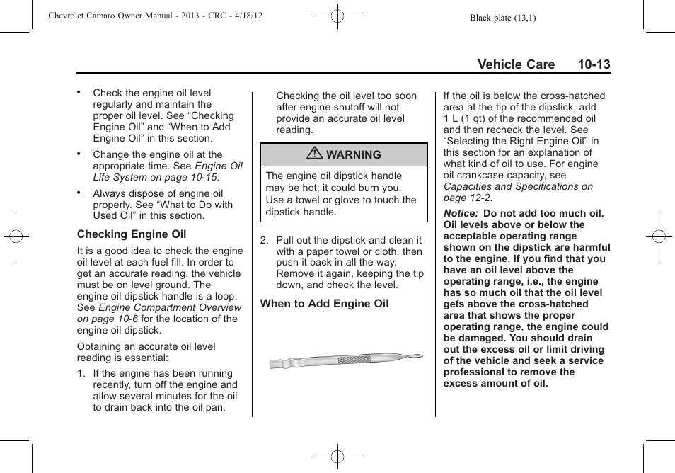 Vehicle care 10-13 | CHEVROLET 2013 Camaro User Manual | Page 263 / 414
