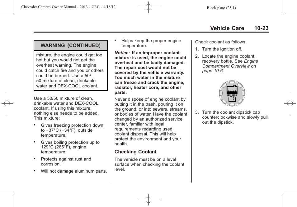 Vehicle care 10-23 | CHEVROLET 2013 Camaro User Manual | Page 273 / 414