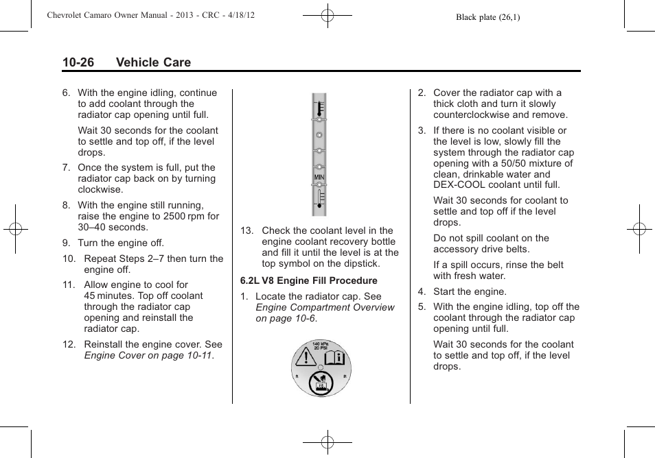 26 vehicle care | CHEVROLET 2013 Camaro User Manual | Page 276 / 414