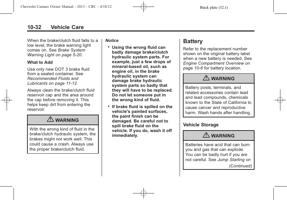 Battery | CHEVROLET 2013 Camaro User Manual | Page 282 / 414