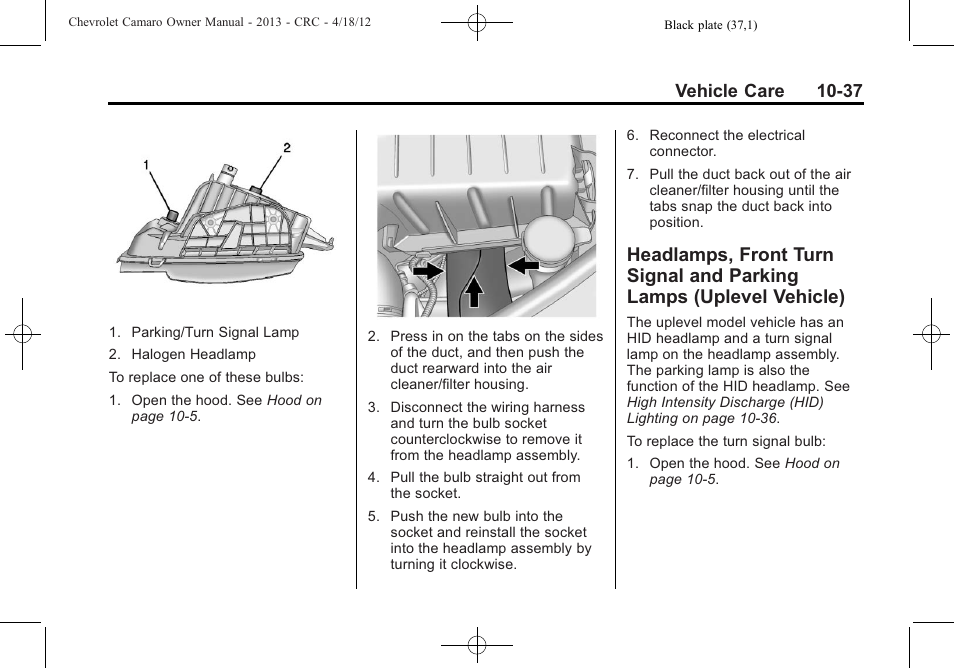 Vehicle care 10-37 | CHEVROLET 2013 Camaro User Manual | Page 287 / 414
