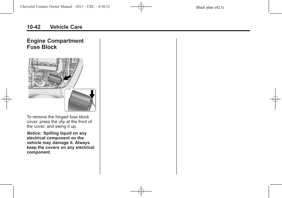 Engine compartment fuse block | CHEVROLET 2013 Camaro User Manual | Page 292 / 414