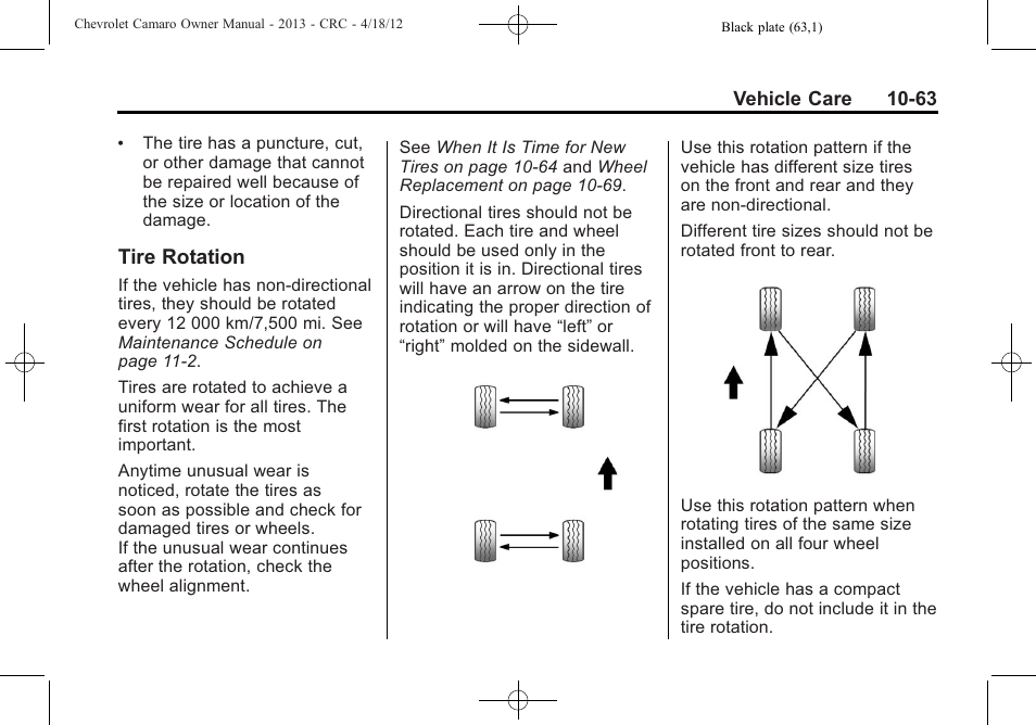 Tire rotation | CHEVROLET 2013 Camaro User Manual | Page 313 / 414