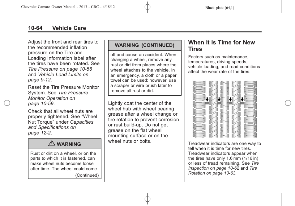 When it is time for new tires | CHEVROLET 2013 Camaro User Manual | Page 314 / 414