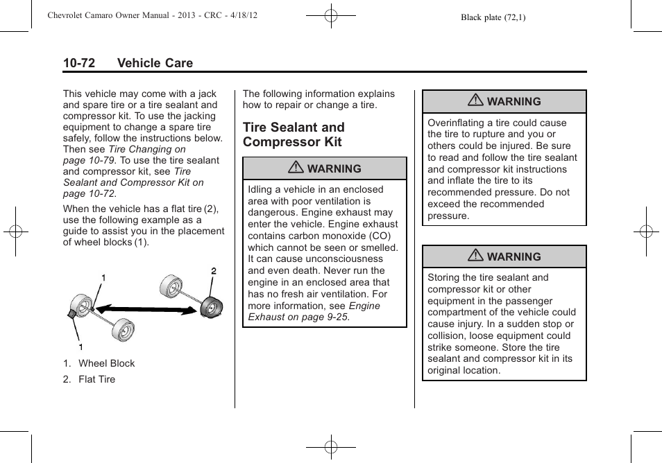 Tire sealant and compressor kit | CHEVROLET 2013 Camaro User Manual | Page 322 / 414