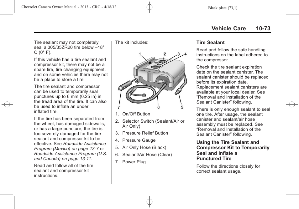 Vehicle care 10-73 | CHEVROLET 2013 Camaro User Manual | Page 323 / 414