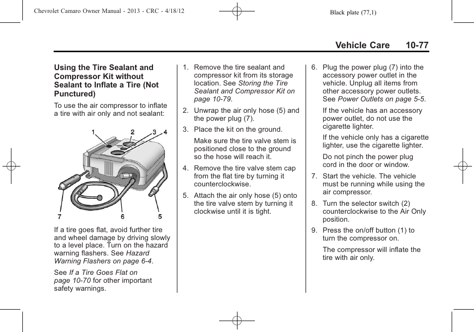 Vehicle care 10-77 | CHEVROLET 2013 Camaro User Manual | Page 327 / 414