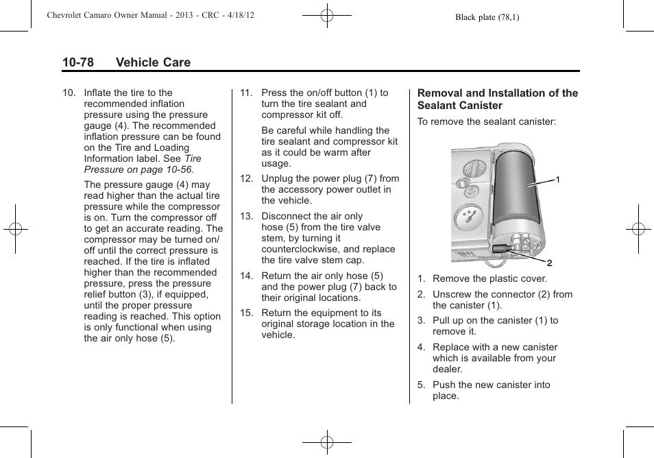 78 vehicle care | CHEVROLET 2013 Camaro User Manual | Page 328 / 414