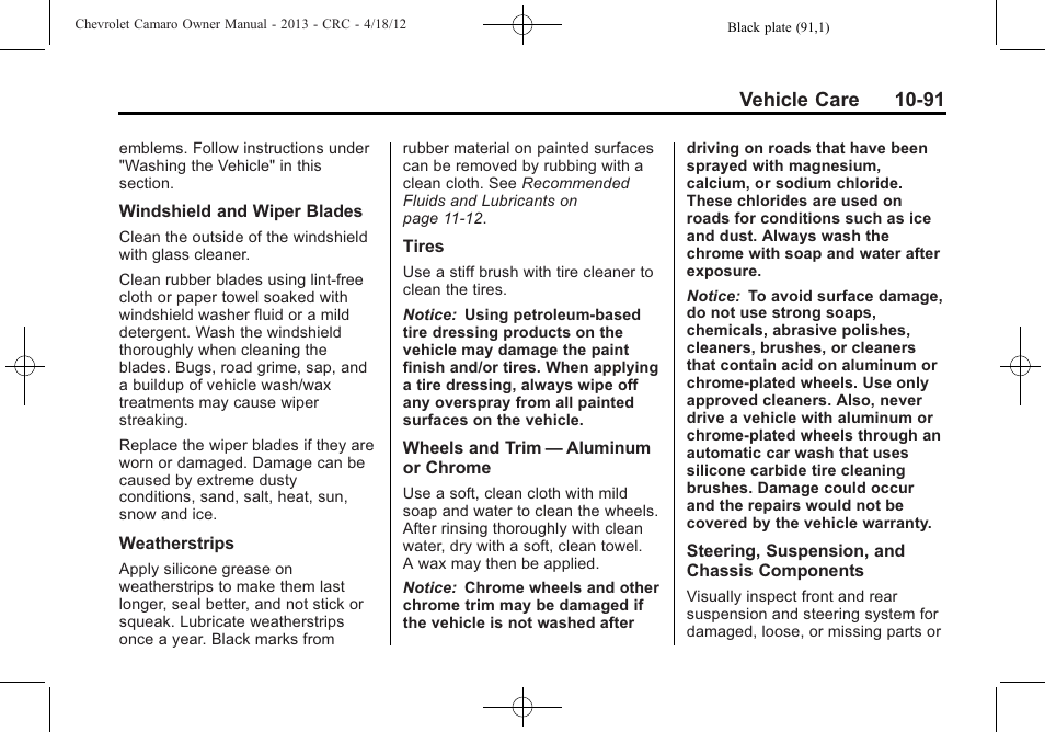 Vehicle care 10-91 | CHEVROLET 2013 Camaro User Manual | Page 341 / 414