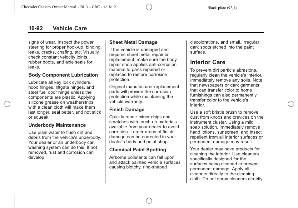 Interior care | CHEVROLET 2013 Camaro User Manual | Page 342 / 414