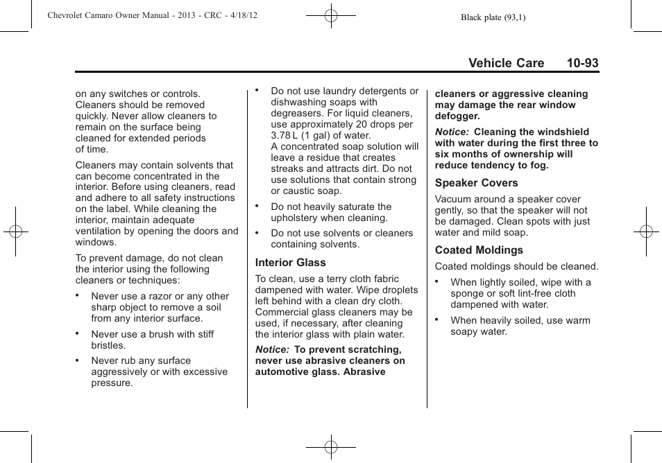 Vehicle care 10-93 | CHEVROLET 2013 Camaro User Manual | Page 343 / 414