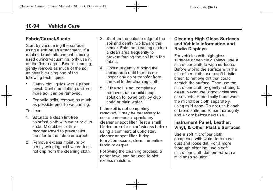 94 vehicle care | CHEVROLET 2013 Camaro User Manual | Page 344 / 414