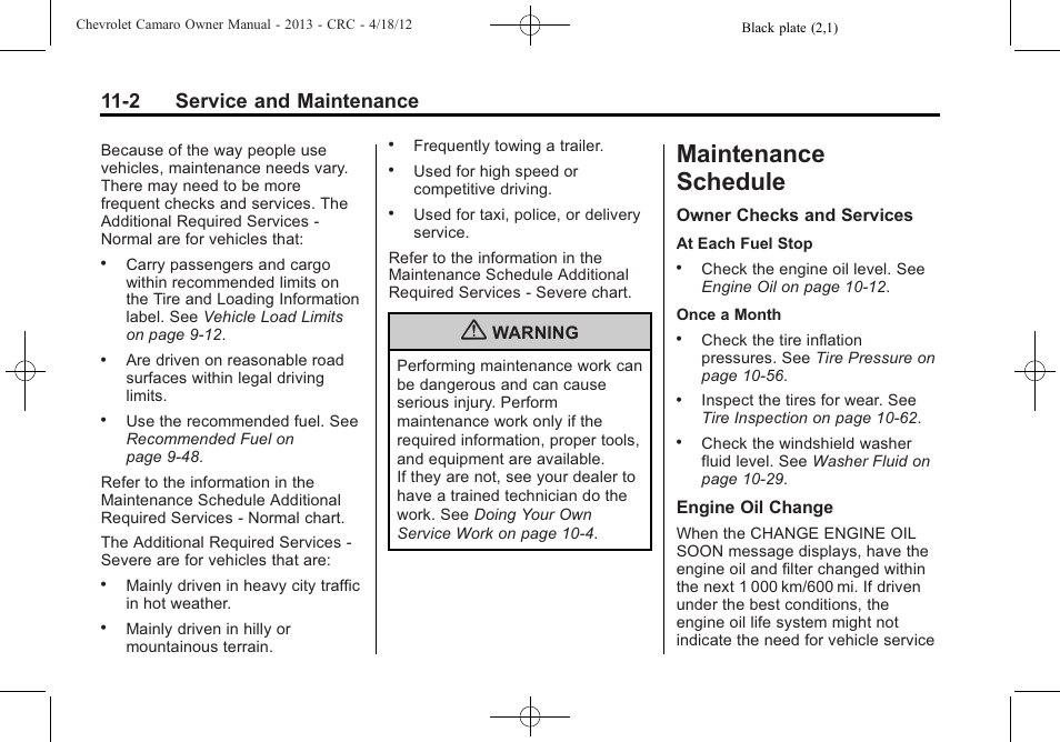 Maintenance schedule, 2 service and maintenance | CHEVROLET 2013 Camaro User Manual | Page 348 / 414