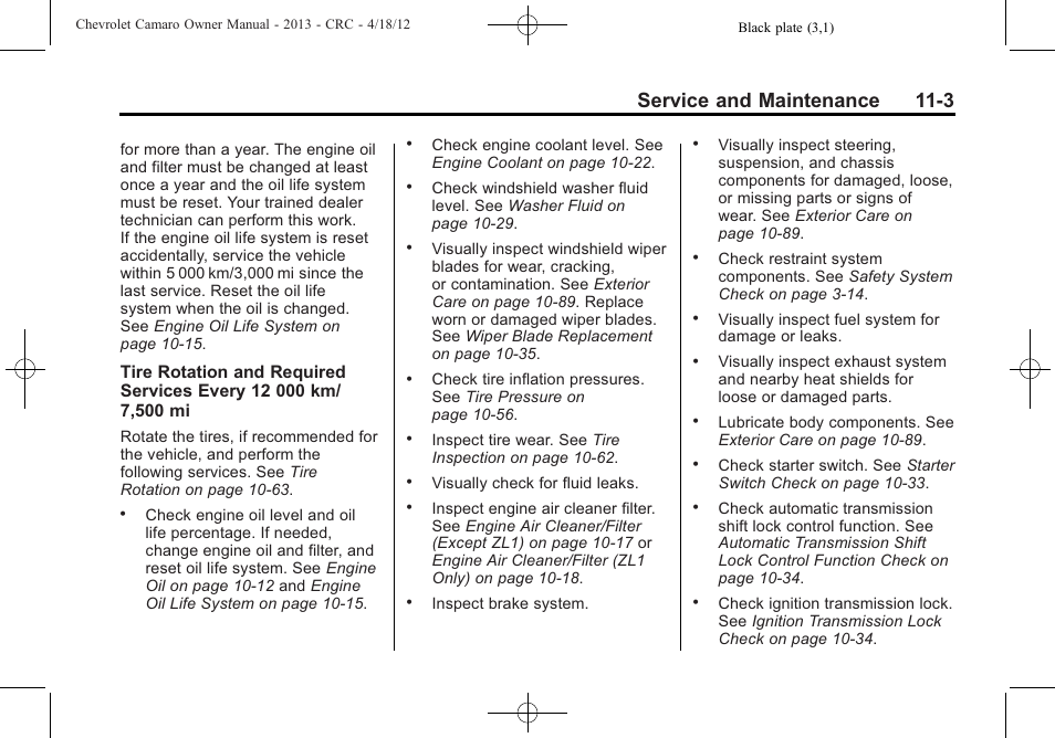 Service and maintenance 11-3 | CHEVROLET 2013 Camaro User Manual | Page 349 / 414