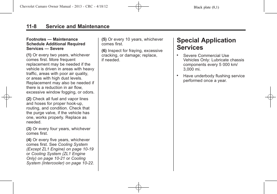 Special application services, 8 service and maintenance | CHEVROLET 2013 Camaro User Manual | Page 354 / 414