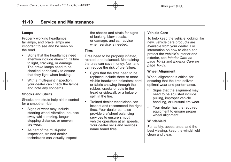 10 service and maintenance | CHEVROLET 2013 Camaro User Manual | Page 356 / 414