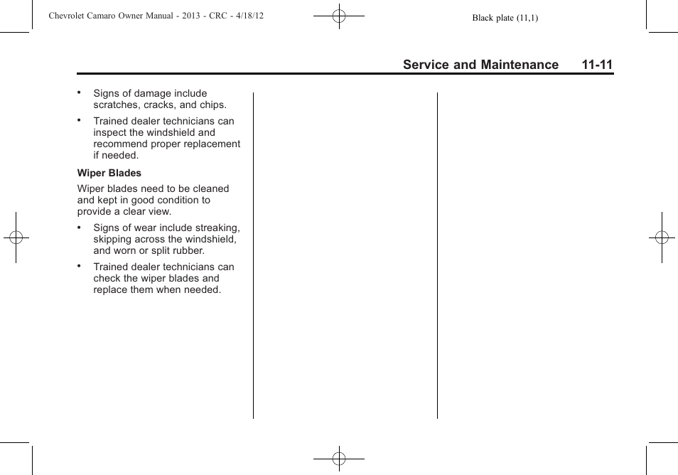 Service and maintenance 11-11 | CHEVROLET 2013 Camaro User Manual | Page 357 / 414