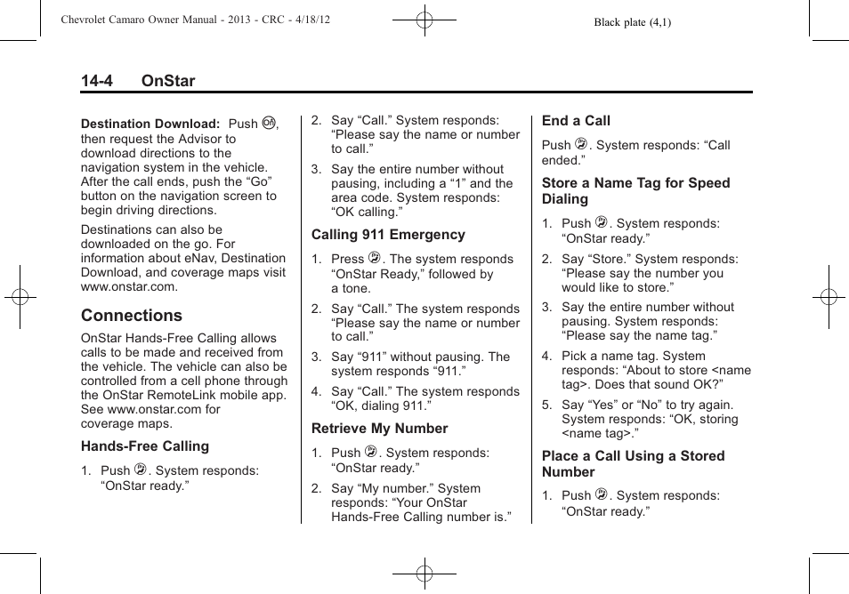 Connections | CHEVROLET 2013 Camaro User Manual | Page 396 / 414