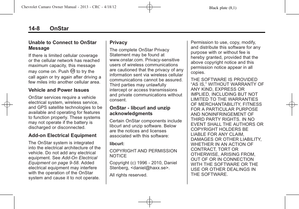 CHEVROLET 2013 Camaro User Manual | Page 400 / 414
