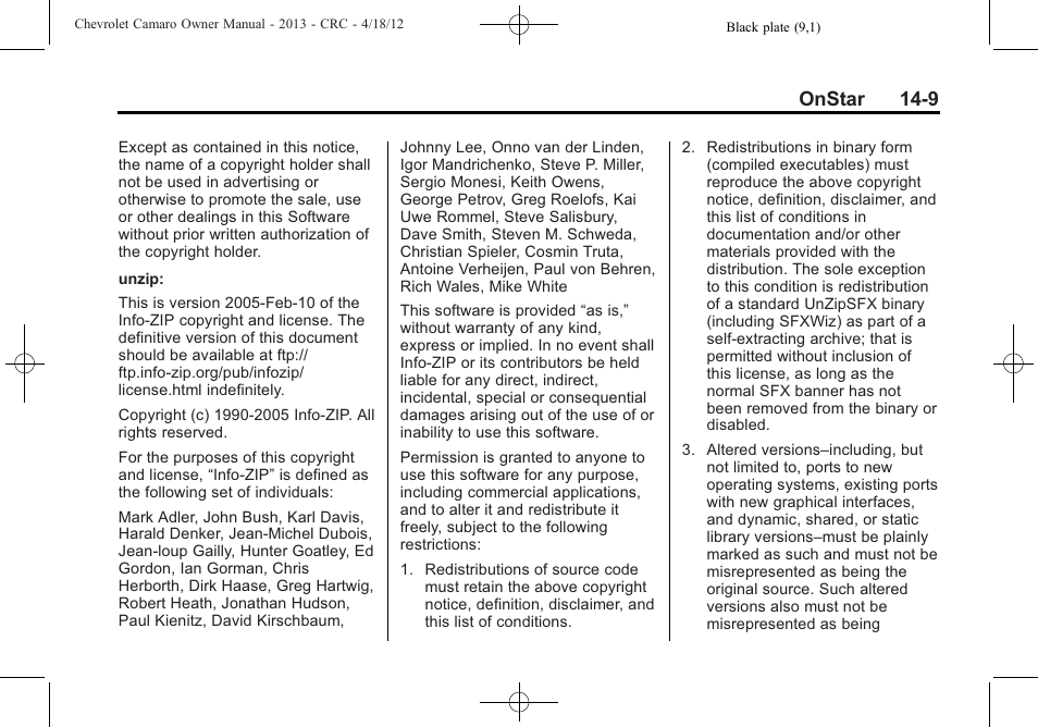 Onstar 14-9 | CHEVROLET 2013 Camaro User Manual | Page 401 / 414