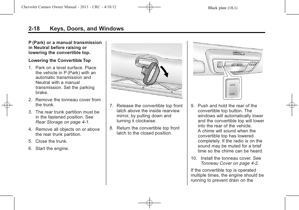18 keys, doors, and windows | CHEVROLET 2013 Camaro User Manual | Page 44 / 414