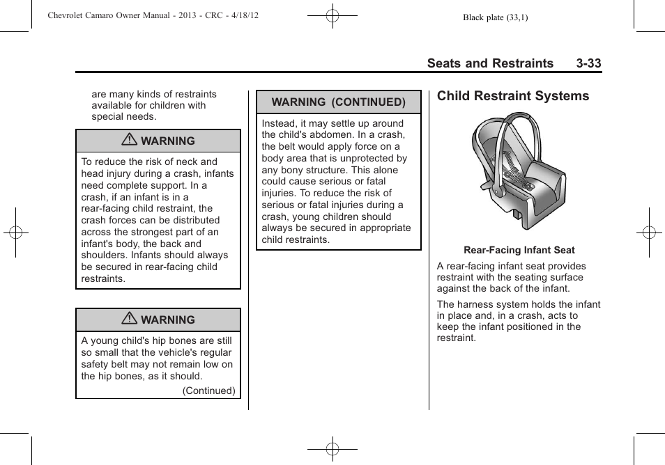 Child restraint systems | CHEVROLET 2013 Camaro User Manual | Page 81 / 414