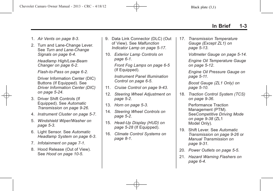 CHEVROLET 2013 Camaro User Manual | Page 9 / 414