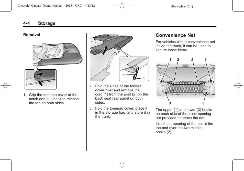 Convenience net | CHEVROLET 2013 Camaro User Manual | Page 98 / 414