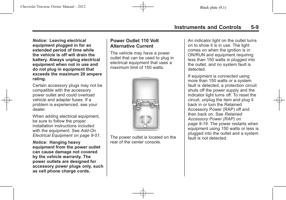 Instruments and controls 5-9 | CHEVROLET 2012 Traverse User Manual | Page 129 / 450