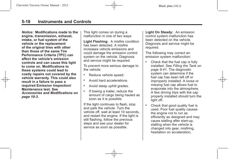 18 instruments and controls | CHEVROLET 2012 Traverse User Manual | Page 138 / 450