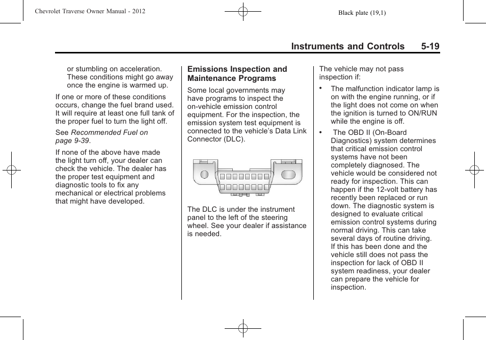 Instruments and controls 5-19 | CHEVROLET 2012 Traverse User Manual | Page 139 / 450