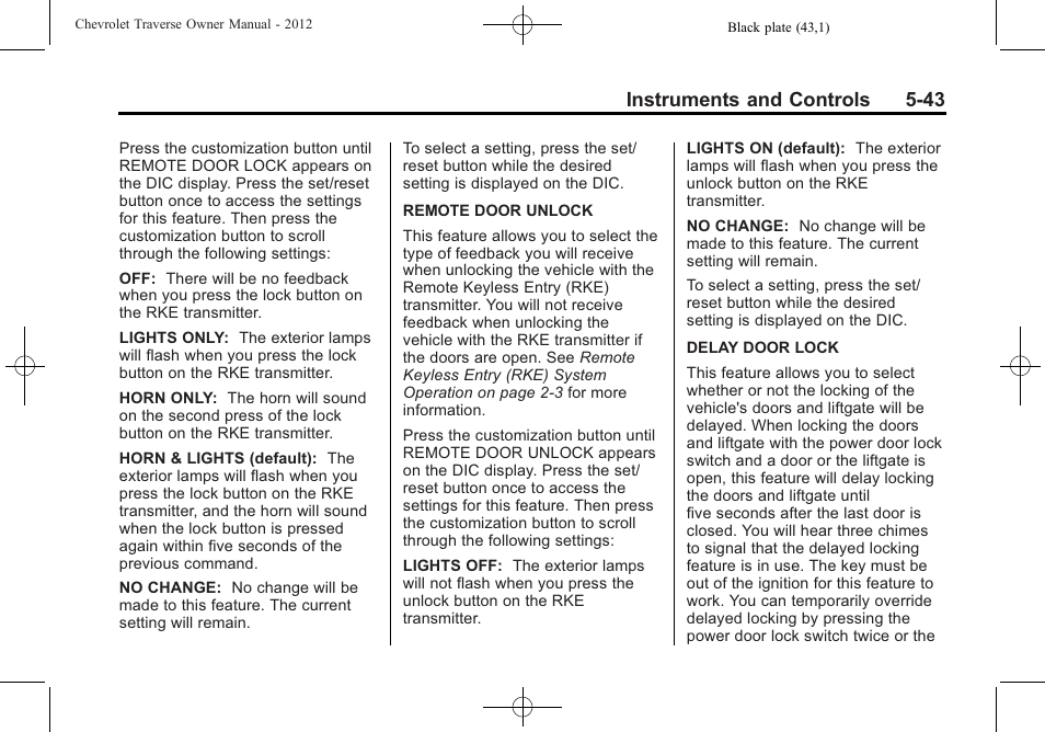 Instruments and controls 5-43 | CHEVROLET 2012 Traverse User Manual | Page 163 / 450