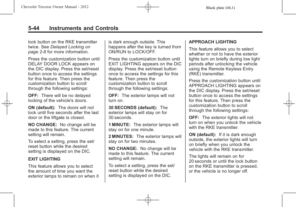 44 instruments and controls | CHEVROLET 2012 Traverse User Manual | Page 164 / 450