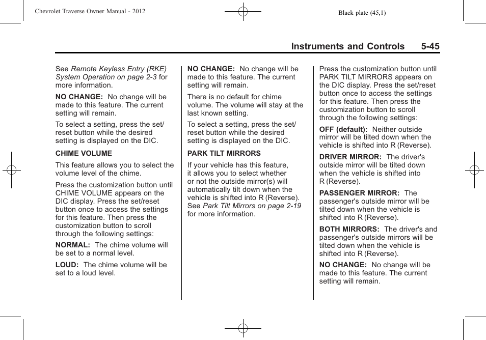 Instruments and controls 5-45 | CHEVROLET 2012 Traverse User Manual | Page 165 / 450