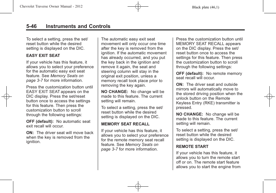 46 instruments and controls | CHEVROLET 2012 Traverse User Manual | Page 166 / 450