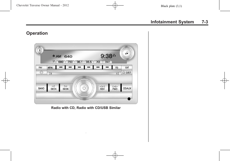 Operation, Operation -3, Rear seat | CHEVROLET 2012 Traverse User Manual | Page 183 / 450