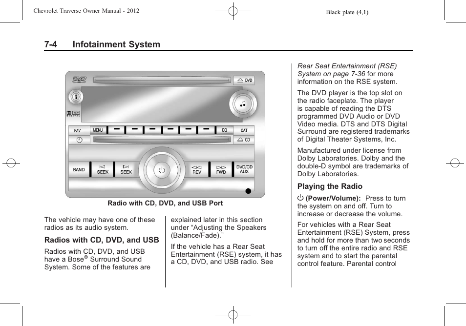 4 infotainment system | CHEVROLET 2012 Traverse User Manual | Page 184 / 450