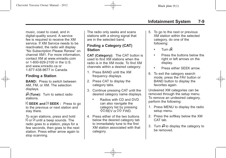 Infotainment system 7-9 | CHEVROLET 2012 Traverse User Manual | Page 189 / 450