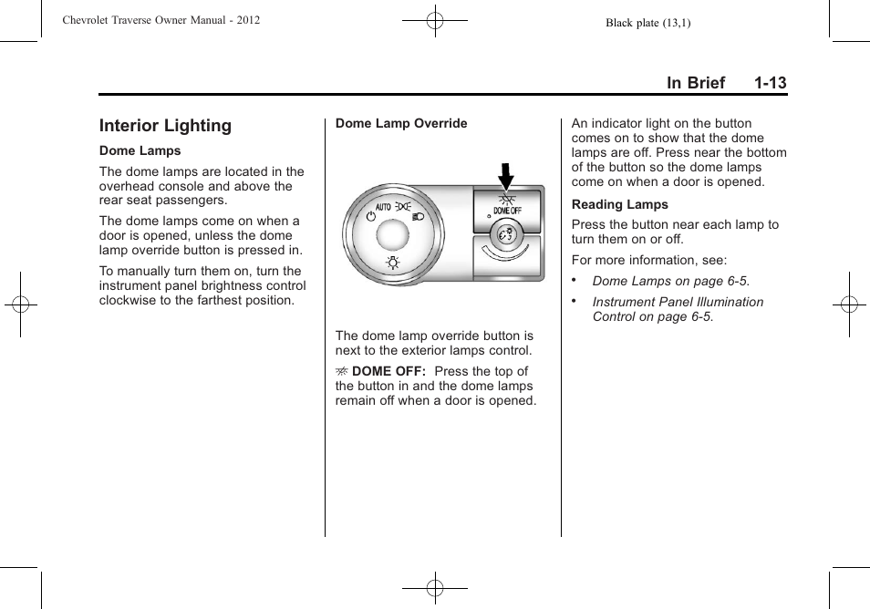 Interior lighting, Interior lighting -13 | CHEVROLET 2012 Traverse User Manual | Page 19 / 450