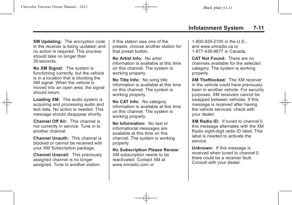 Infotainment system 7-11 | CHEVROLET 2012 Traverse User Manual | Page 191 / 450