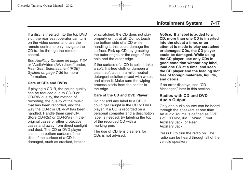 Infotainment system 7-17 | CHEVROLET 2012 Traverse User Manual | Page 197 / 450