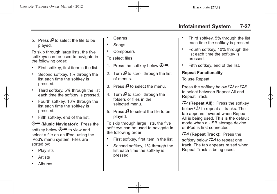 Infotainment system 7-27 | CHEVROLET 2012 Traverse User Manual | Page 207 / 450