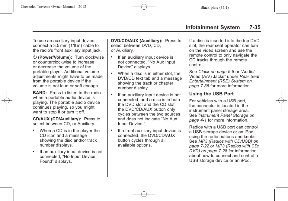 Infotainment system 7-35 | CHEVROLET 2012 Traverse User Manual | Page 215 / 450