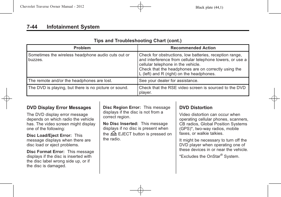 44 infotainment system | CHEVROLET 2012 Traverse User Manual | Page 224 / 450