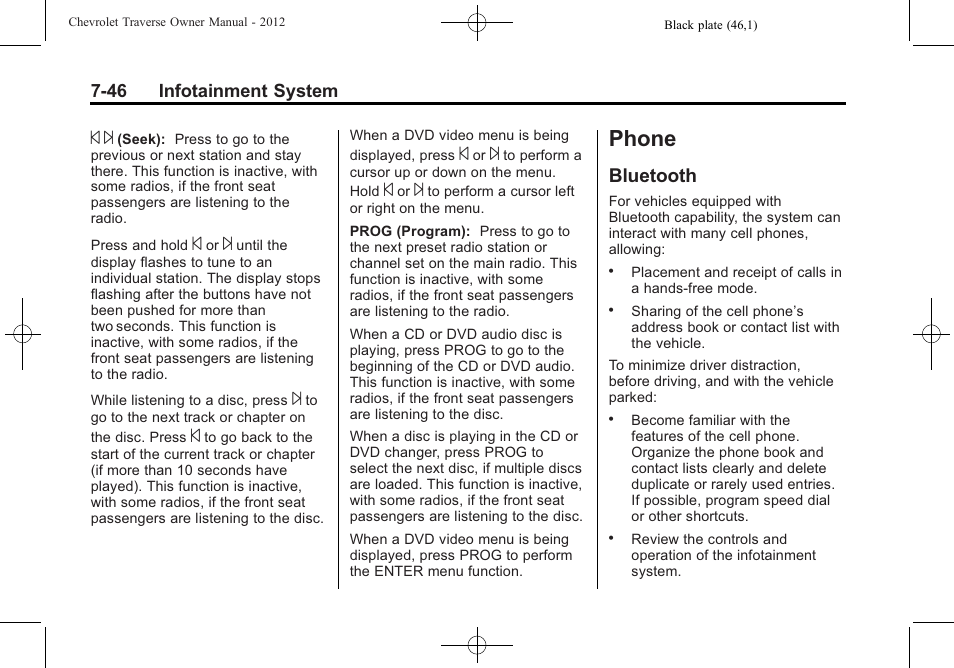 Phone, Bluetooth | CHEVROLET 2012 Traverse User Manual | Page 226 / 450