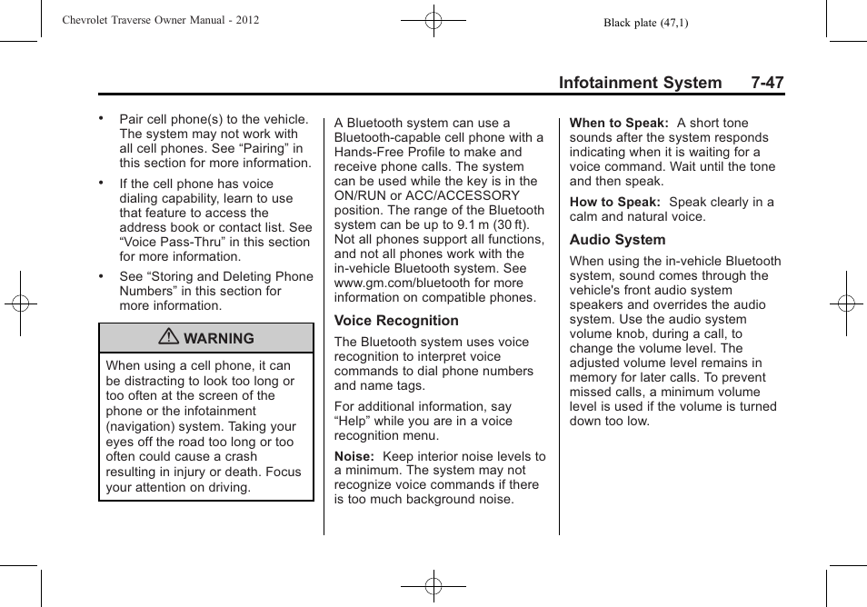 Infotainment system 7-47 | CHEVROLET 2012 Traverse User Manual | Page 227 / 450