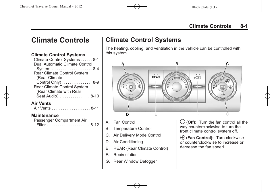 Climate controls, Climate control systems, Climate control systems -1 | Climate control systems on | CHEVROLET 2012 Traverse User Manual | Page 235 / 450