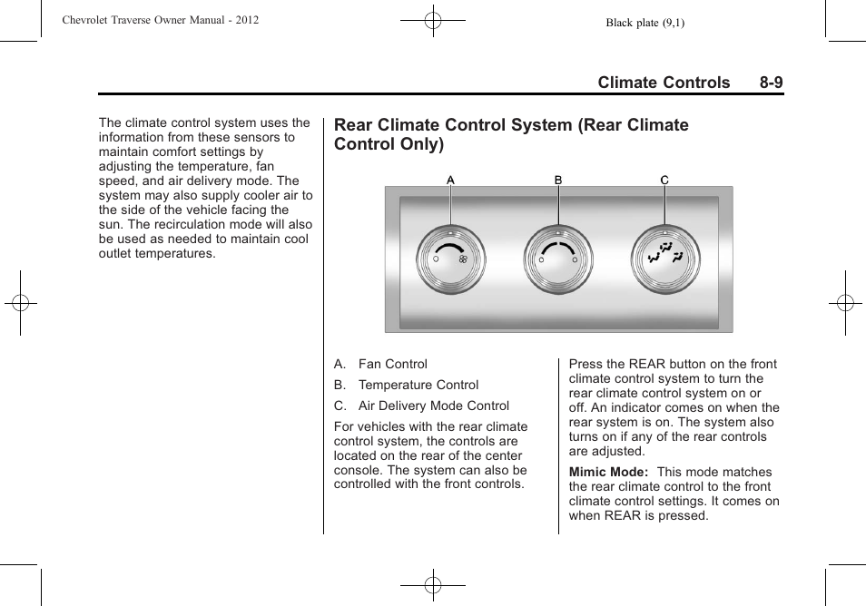 Rear climate control system, Rear climate control only) -9 | CHEVROLET 2012 Traverse User Manual | Page 243 / 450