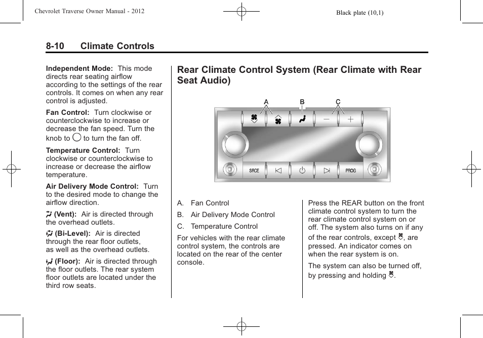 Rear climate control system, Rear climate with rear seat audio) -10 | CHEVROLET 2012 Traverse User Manual | Page 244 / 450