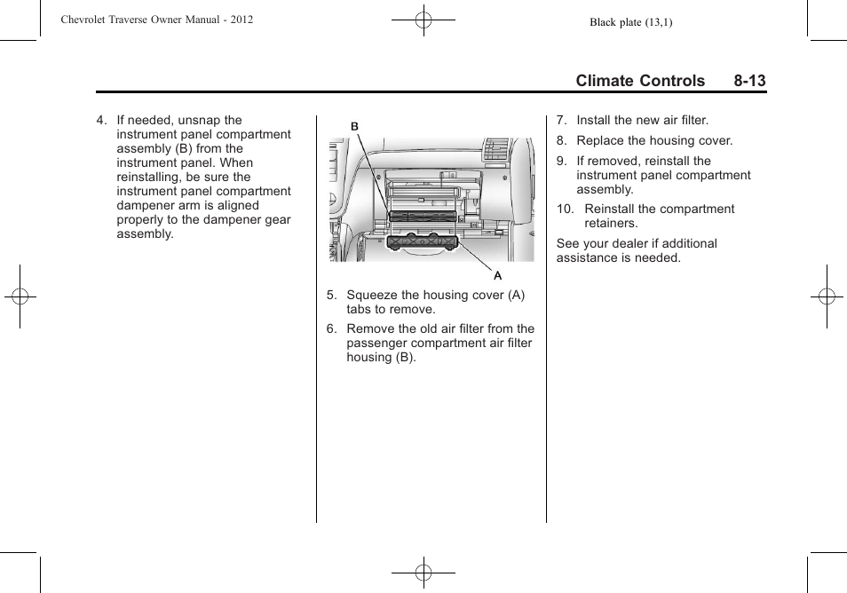 Climate controls 8-13 | CHEVROLET 2012 Traverse User Manual | Page 247 / 450